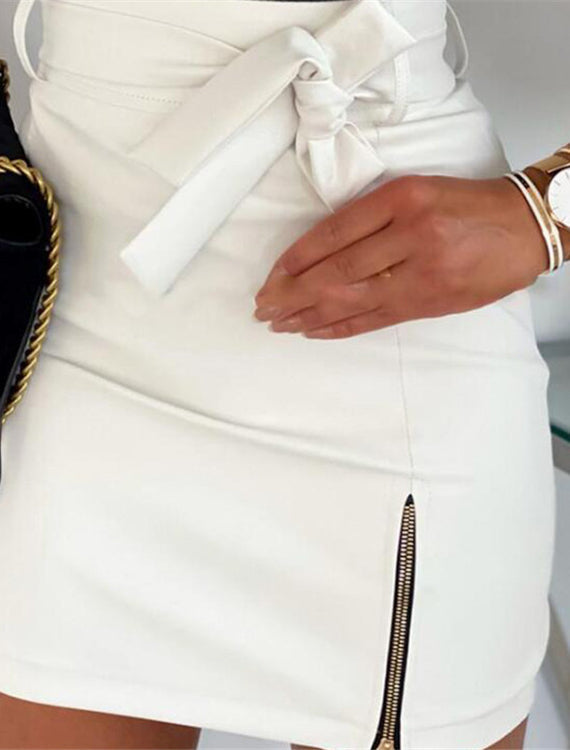 Spódnica wiązana w pasie z ozdobnymi zamkami Bela-Spodnie Szorty Spódnice-Evoranow