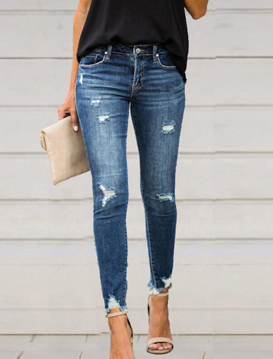 Spodnie jeansowe skinny z przetarciami Briallen-Spodnie Szorty Spódnice-Evoranow