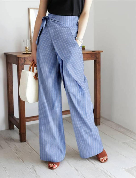 Spodnie z kopertowym wiązaniem na biodrach i szerokimi nogawkami Edwina-Spodnie Szorty Spódnice-Evoranow