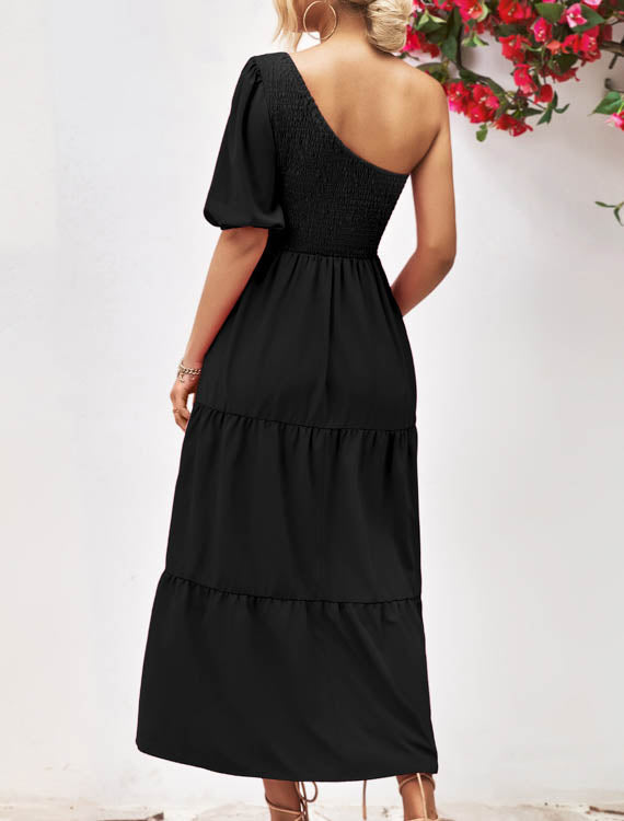 Sukienka midi z krótkim rękawem na jedno ramię Zeferina-Sukienki-Evoranow
