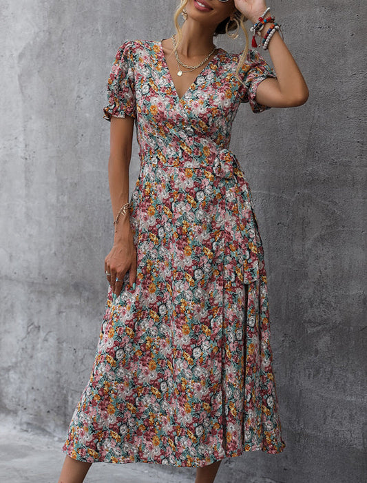 Sukienka midi z nadrukiem z kopertową górą Roselene-Sukienki-Evoranow