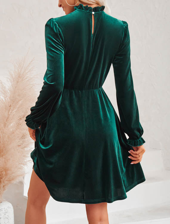 Sukienka mini pod szyję z długimi rękawami z gumką Matelda-Sukienki-Evoranow