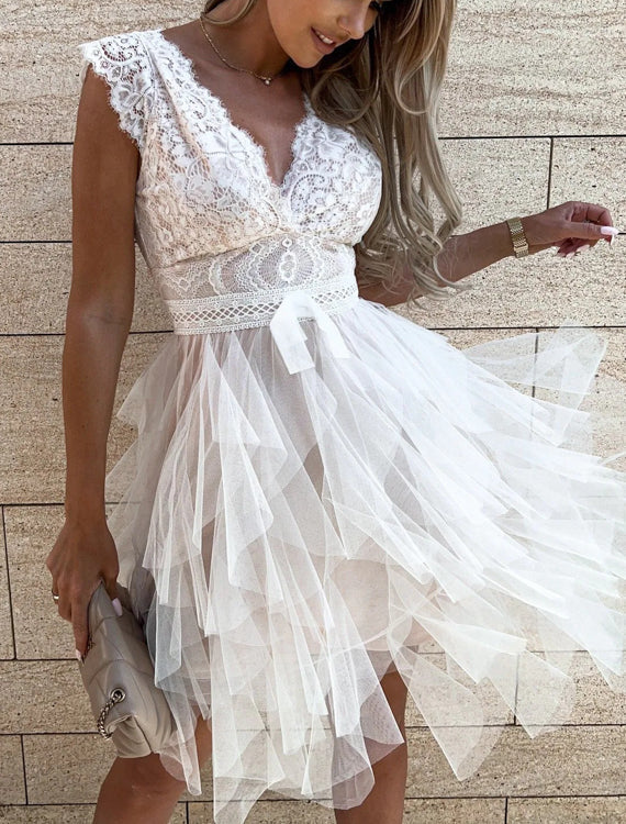 Sukienka mini z koronkową górą i tiulowym dołem Urte-Sukienki-Evoranow