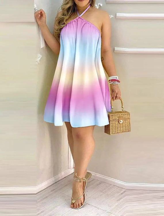 Sukienka mini z nadrukiem z dekoltem typu halter Kaitlin-Sukienki-Evoranow