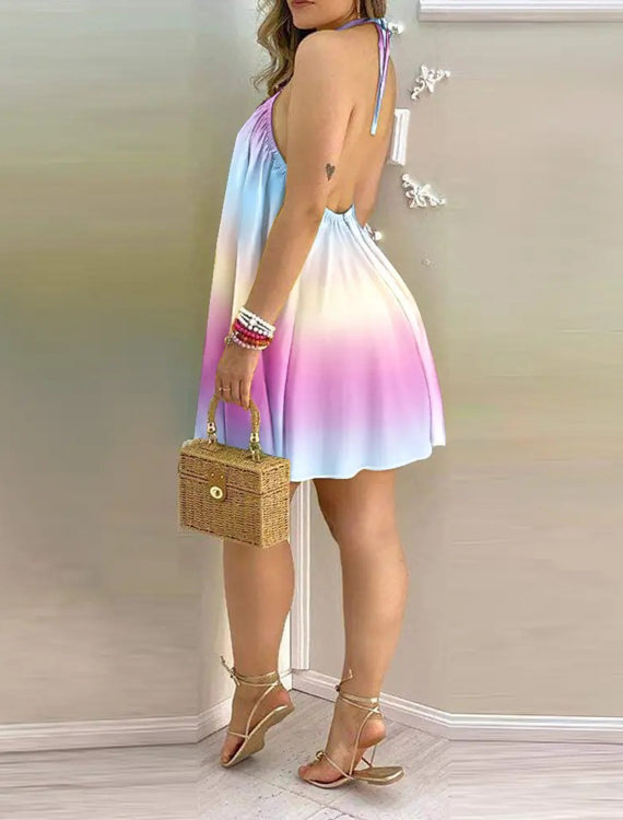 Sukienka mini z nadrukiem z dekoltem typu halter Kaitlin-Sukienki-Evoranow