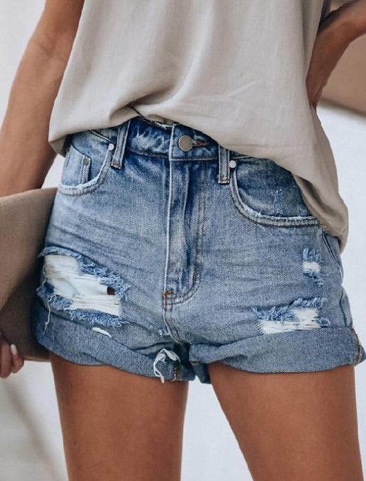 Szorty krótkie jeansowe z przetarciami Eylem-Spodnie Szorty Spódnice-Evoranow