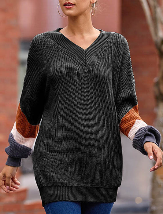 Sweter w prążki z dekoltem w kształcie litery V Savelina