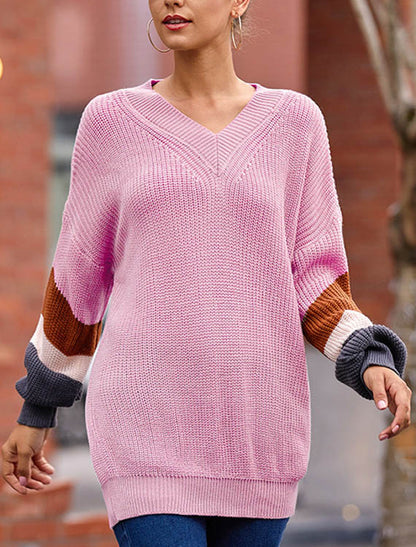 Sweter w prążki z dekoltem w kształcie litery V Savelina