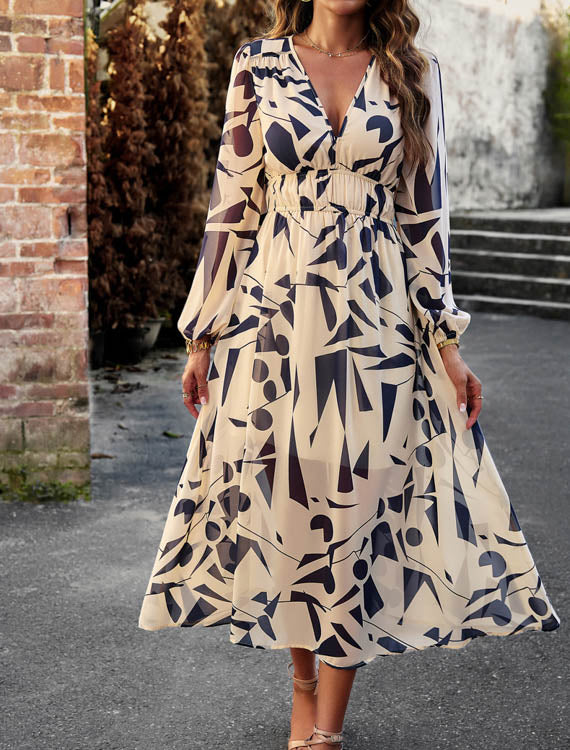 Sukienka midi z nadrukiem z podkreśloną talią Camelia