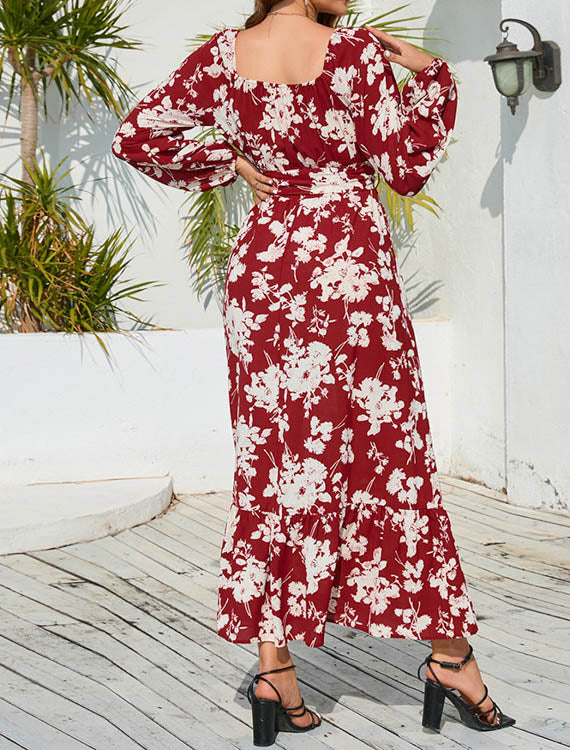 Sukienka maxi z nadrukiem z dekoltem w serek Florinela