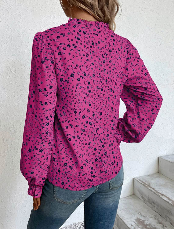 Bluzka z nadrukiem z dekoltem w kształcie litery V Antjeline-Bluzki Topy Koszule-Evoranow