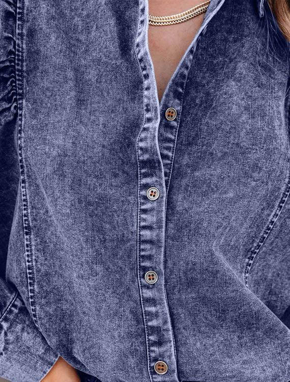 Koszula jeansowa z efektem postarzenia Dara-Bluzki Topy Koszule-Evoranow