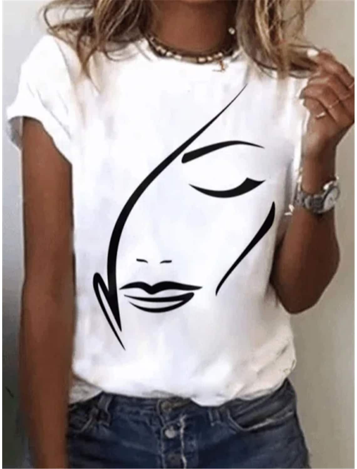 Koszulka luźna z podwijanymi rękawami i minimalistycznym nadrukiem Umeko-Bluzki Topy Koszule-Evoranow