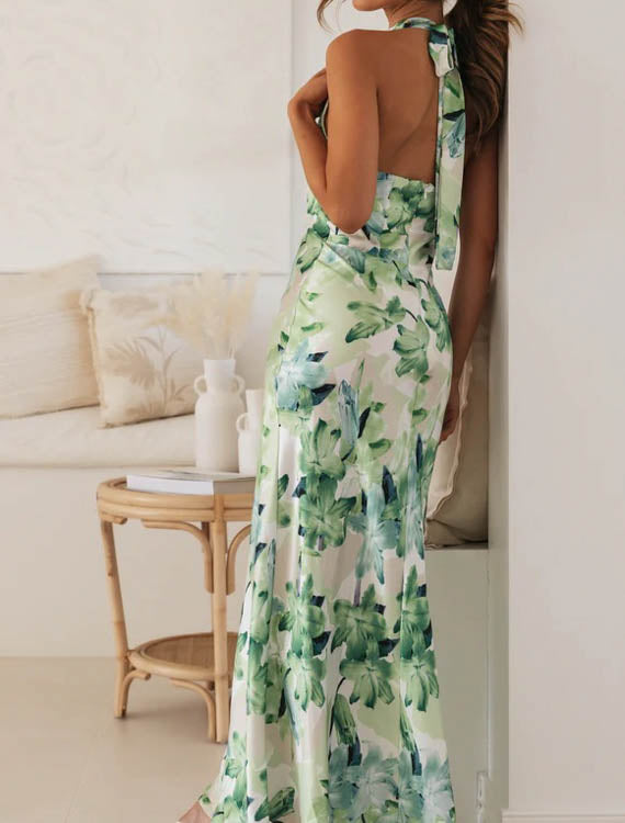 Sukienka maxi z printem z dekoltem typu halter Caty-Sukienki-Evoranow