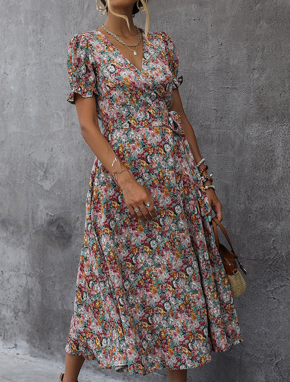 Sukienka midi z nadrukiem z kopertową górą Roselene-Sukienki-Evoranow