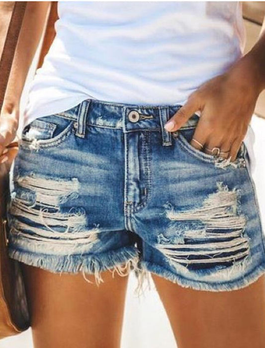 Szorty jeansowe z przetarciami Karoly-Spodnie Szorty Spódnice-Evoranow